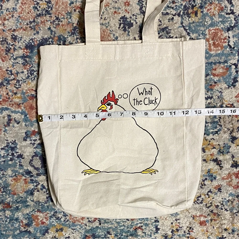 Q-Tees 100% Cotton Cream Tote Bag with Chicken Print - Picture 6 of 6